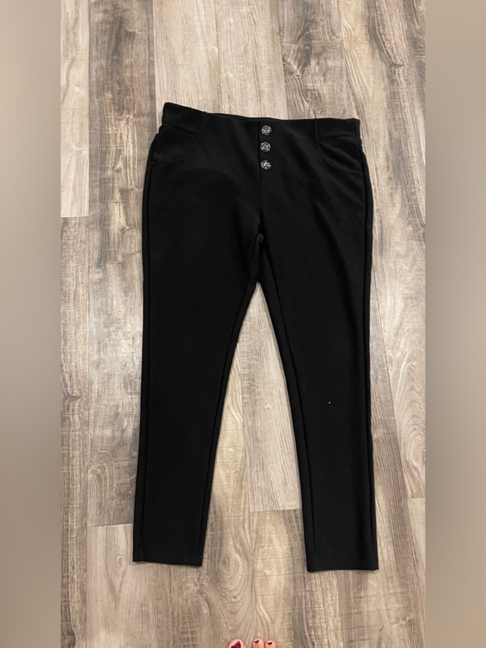 Girls' Black Button-Front Stretch Leggings